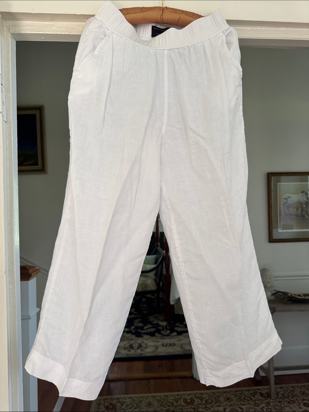 Tahari White Cropped Wide-Leg Pants 100% Linen Medium
